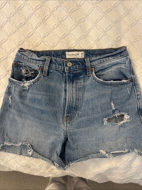 Abercrombie & Fitch Light Blue Distressed Denim Shorts